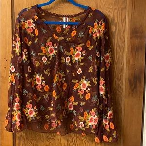 Anthropologie Embroidered Mesh Blouse